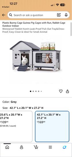 Plastic Rabbit Hutch with Run, Indoor Outdoor