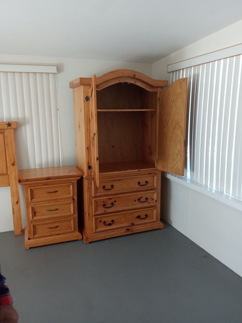 Three Piece, Solid Maple Bedroom Set, Armoire, Bedside Chest & Queen ...