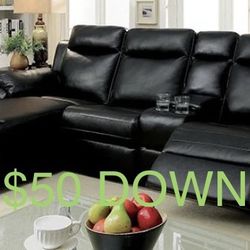 (90 Day Finance & Free Delivery) New Black Leather Recliner Set