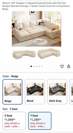 Weture 108" U-Shaped Sectional Sofa, 7-Seat Beige