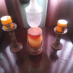 Set Of 3 Candle Holders With Candles
