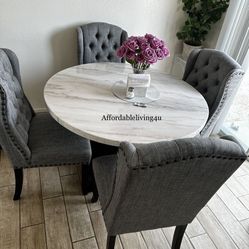 5 Pc Genuine Marble Dining Table Set Brand New In Box