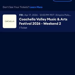 Coachella 2026 Ticket W/ Shuttle Pass Weekend 2 