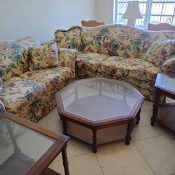 Floral Sleep Sofa  With Loveseat And Tables