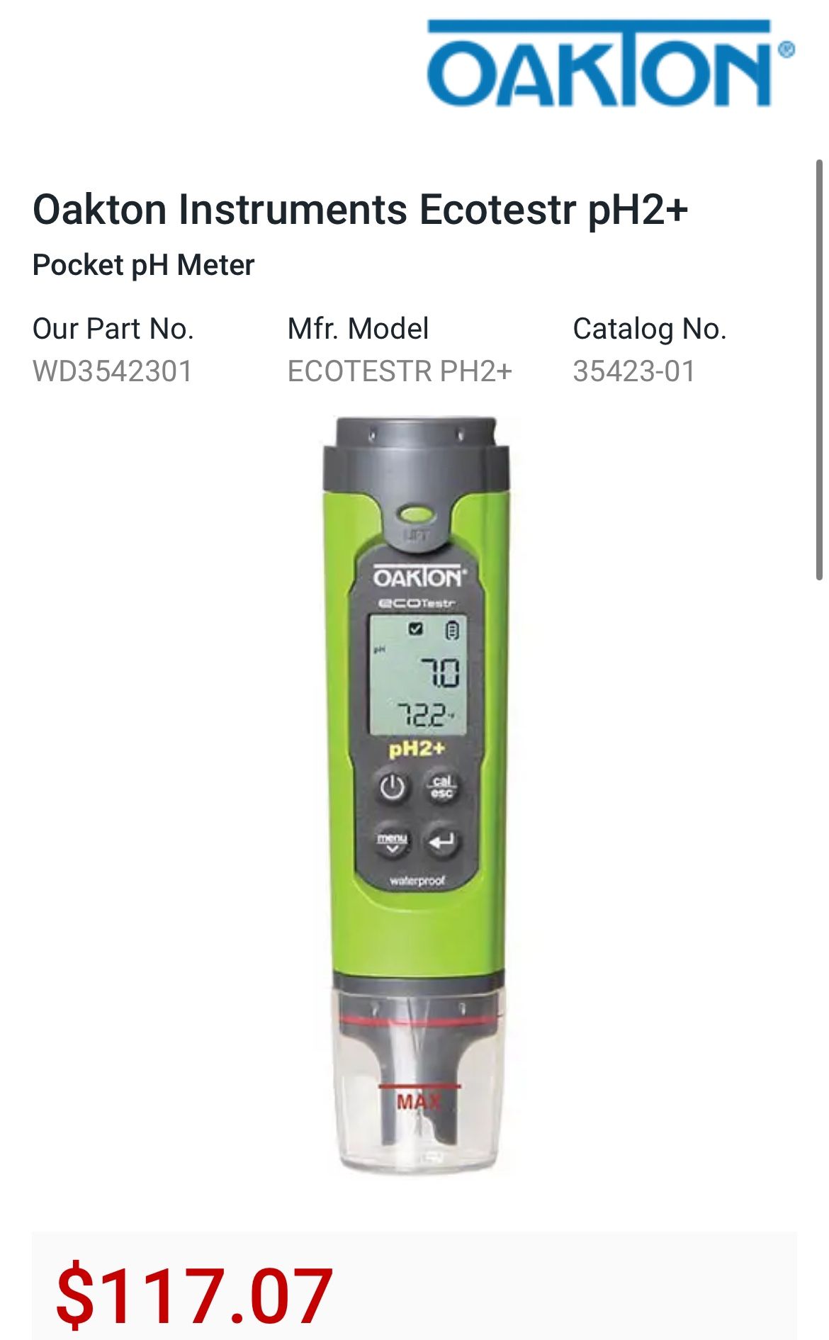 akton Instruments Ecotestr pH2+ Oakton Pocket pH Meter