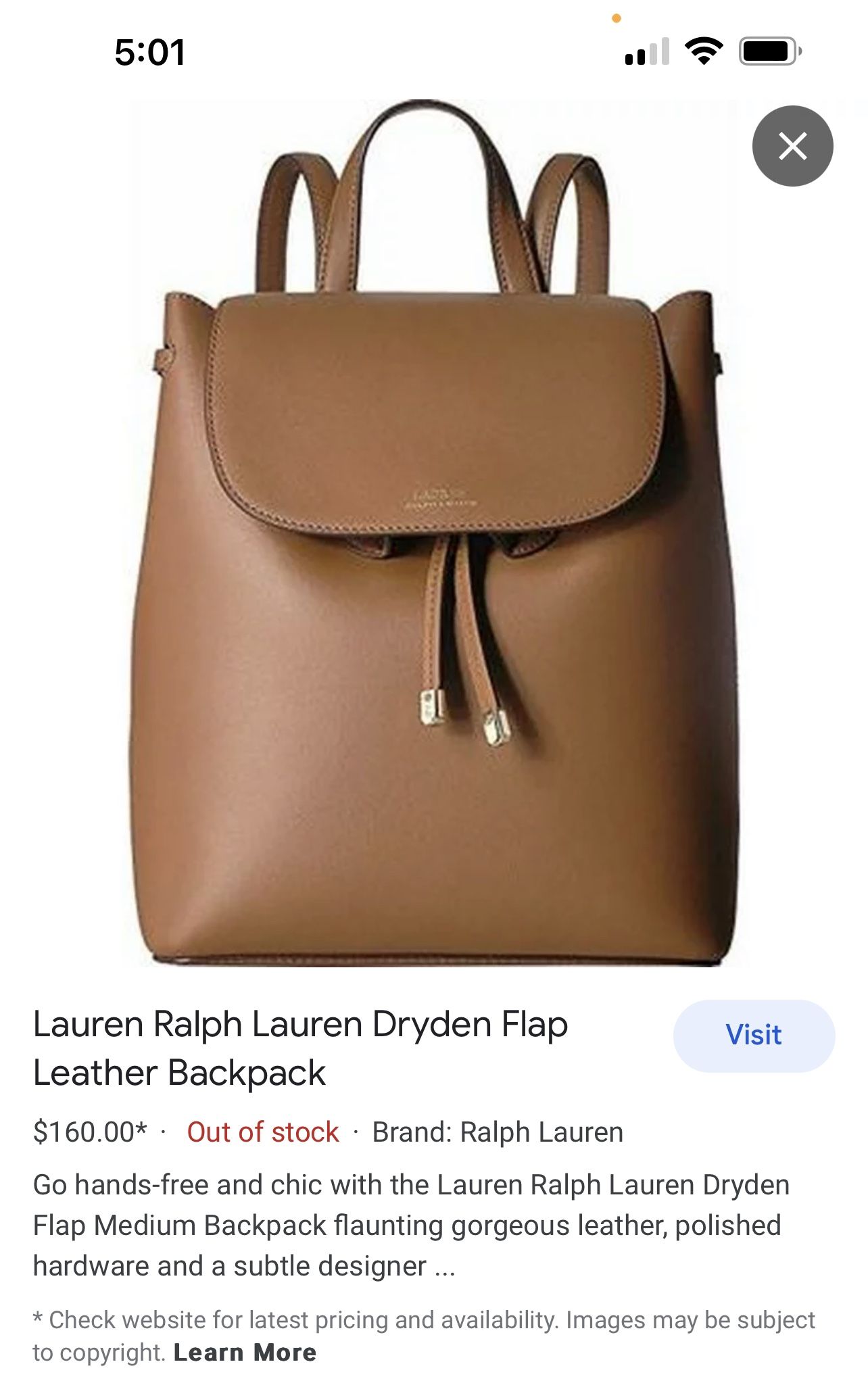 LAUREN RALPH LAUREN Dryden Flap Leather Backpack Lauren Ralph Lauren Dryden backpack in brown - Brown  main image 3