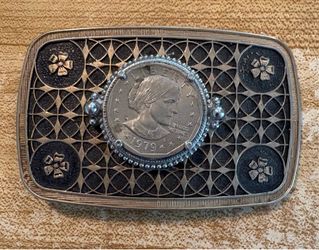 Vintage 1979 Susan B. Anthony Silver Dollar Belt Buckle