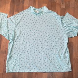 Vintage 70s Society Hill Aqua Eye Print 2-Piece Set Top - Plus Size 3X -
