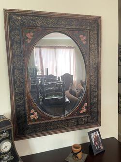 Antique Floral Dark Wood Mirror