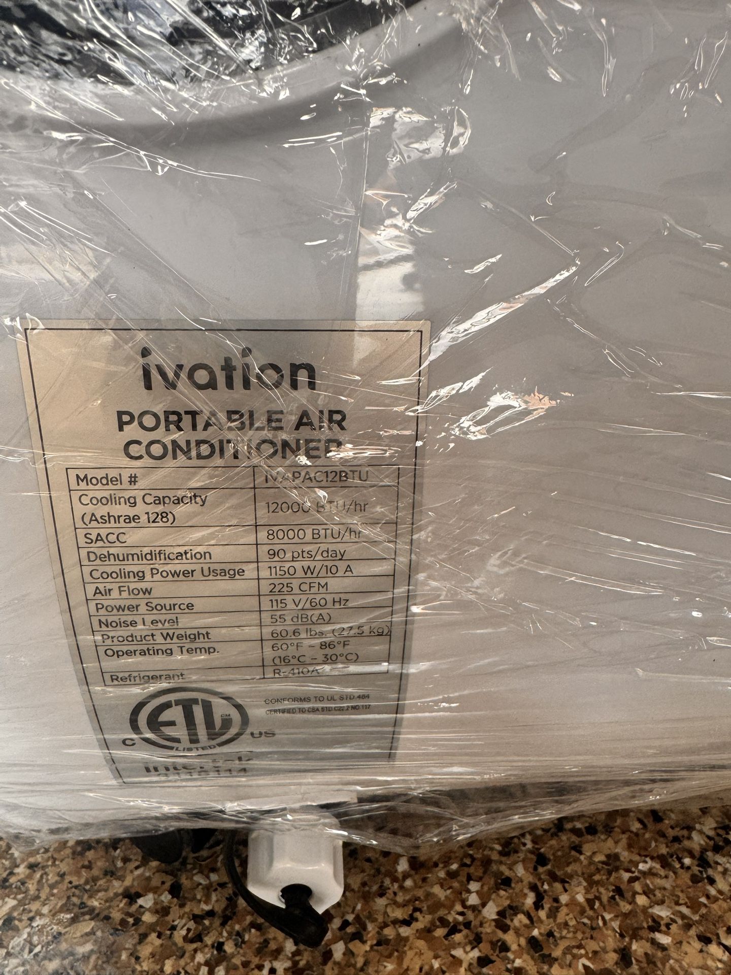 Portable AC 12,000 BTU Ivation – Excellent Condition – $160 OBO