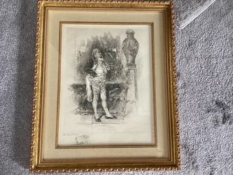 Mariano Bernardo Fortuny’s “The Connoisseur “ Print Etching Ornate Gold Toned Framed
