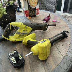 RYOBI 18V CAULK & ADHESIVE GUN & RYOBI SAW + BATTERY 