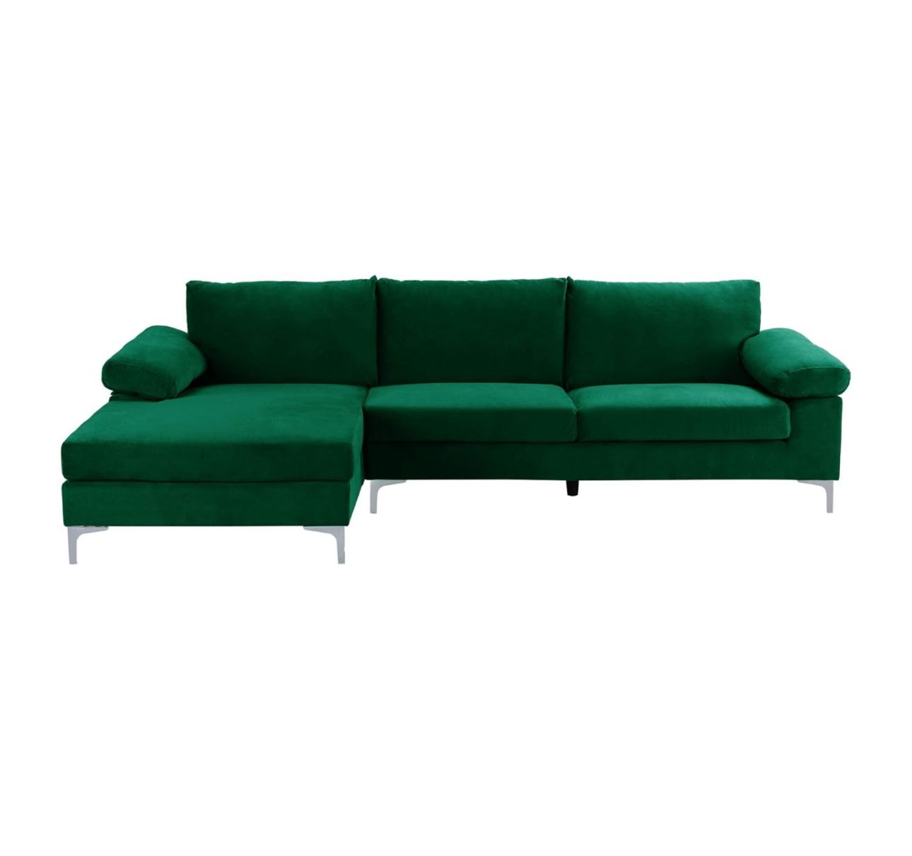 Casa Andrea Milano Modern Sectional Sofa L Shaped Velvet Couch, with Extra Wide Chaise Lounge