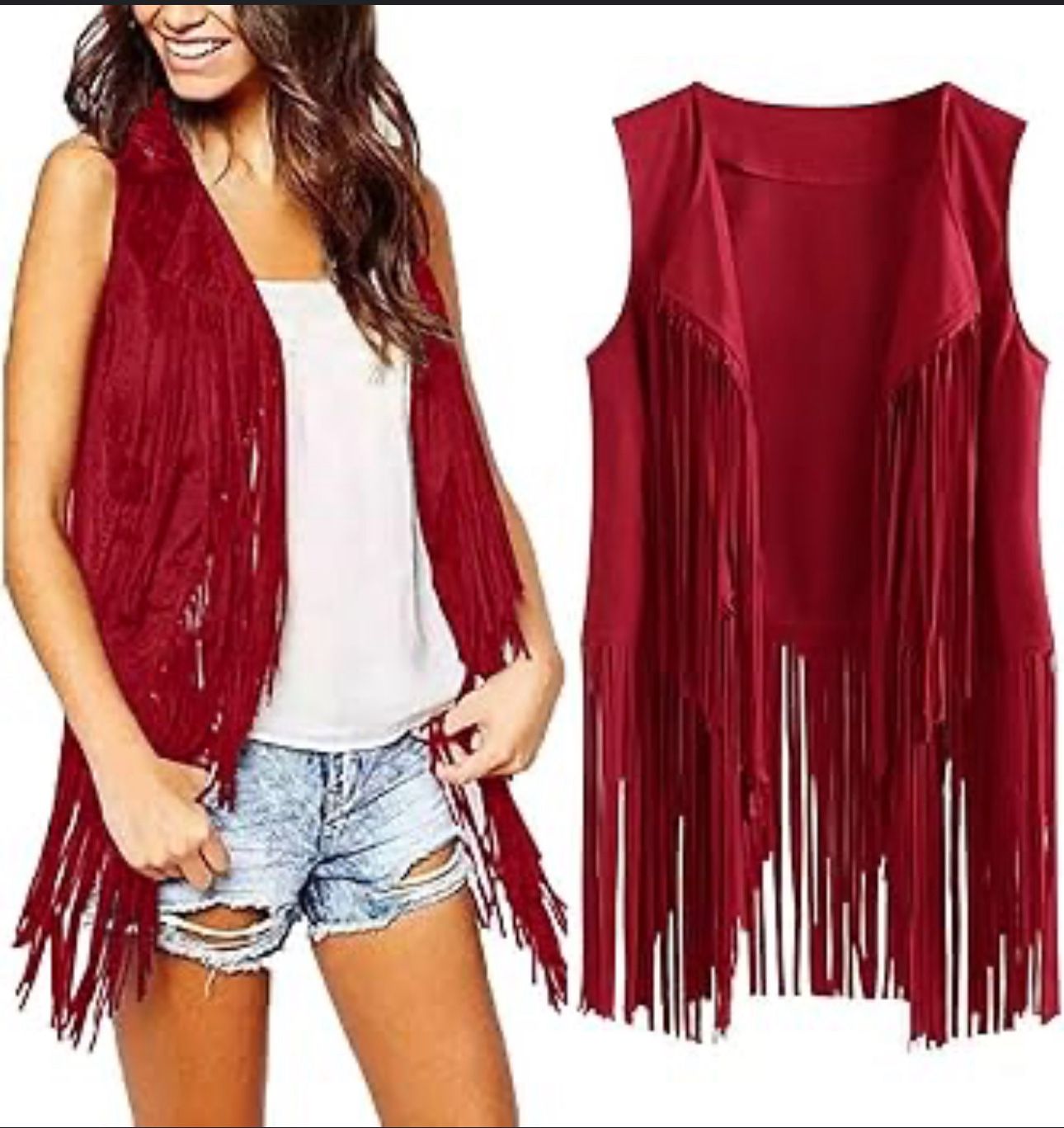 Vest 70s Hippie Sleeveless Rivets Fringe Vest Waistcoat Jacket Cowgirl Outfits