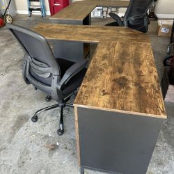 Wood L Shaped Desk & Chair 