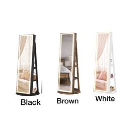 LED Jewelry Cabinet Standing, Lockable Armoire With Full-Length Mirror and Adjustable Lights, Space-Saving Organizer, Gift Idea, Cloud White UJJC008W0