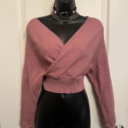 NWT Windsor 🏷️ Mauve Pink Low Cut Knit Ribbed  Cropped Long Sleeve🎀✨, Low Cut Dressy 