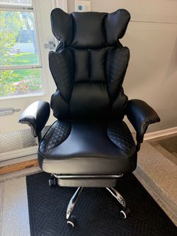 Brand New Black Vegan Leather Big & Tall Executive Ergonomic Office Chair w/Slide Out Footrest