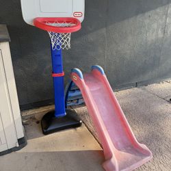 Kids Toys Slide And Basketball Hoop 