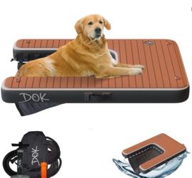 New DOK Dog-DOK Inflatable Dock Platform: Safe & Easy Water Access for Dogs Up to 250 lbs; Floating Non-Slip EVA Foam with Dog Boat Ramp for Pool Dock