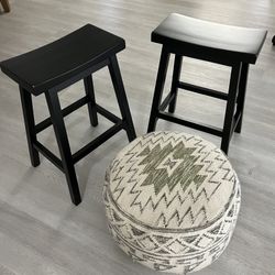 Ottoman and 2 Bar Stools