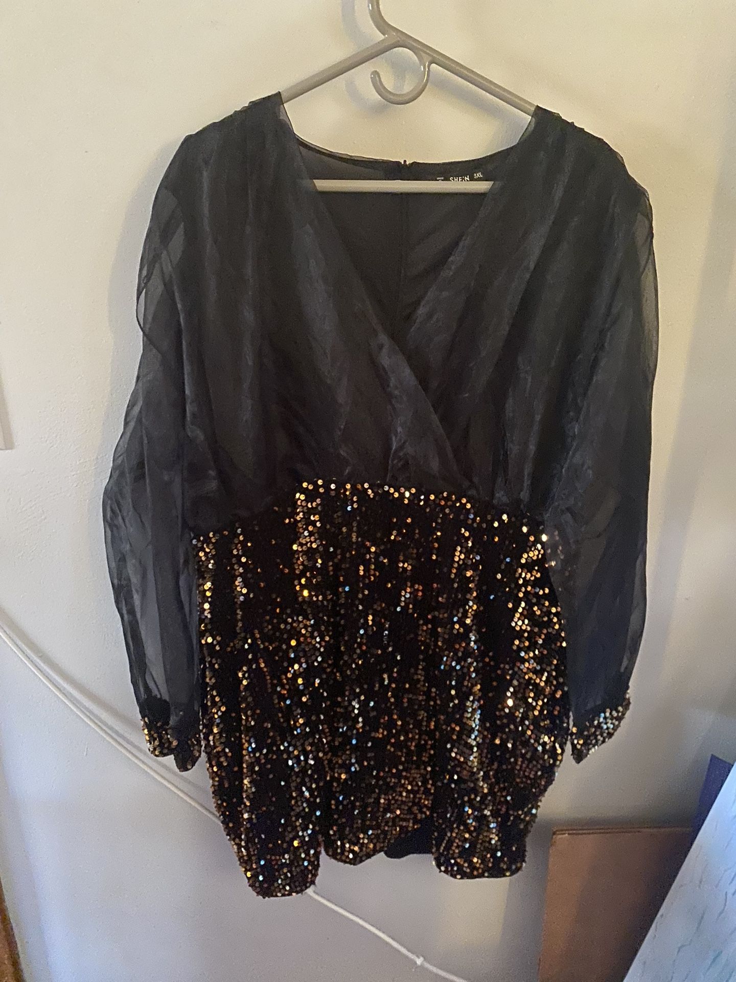 SHEIN Clasi Women's Wrap Neck Sheer Mesh Long Sleeve Sequin Dress 3XL