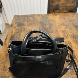 Black Bow Faux Leather Crossbody Purse Brand New 