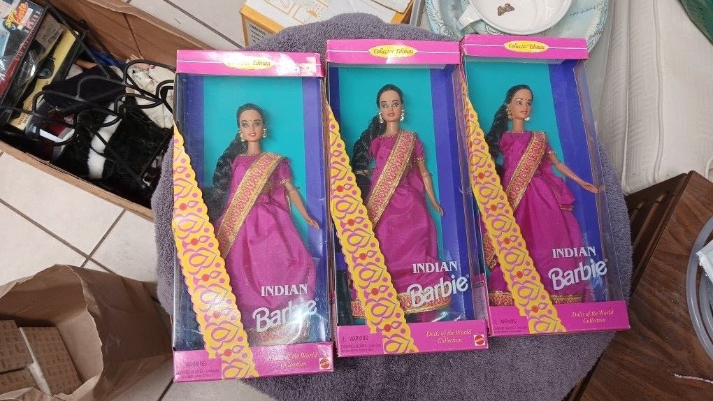 3 Vintage 1995 Indian Barbie - Dolls of the World Collector Edition - Mattel #14451 - NRFB