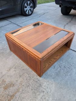 Mid Century Modern 1970s Oak & Smoked Glass Coffee Table