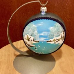 Beautiful Hand Painted Glass Christmas Ornament Ball, Made in Poland, NEW