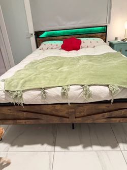 Queen bed wooden frame and mattress