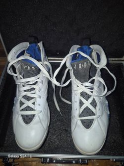 White and blue air Jordan's 7