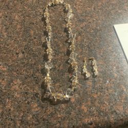 Rare Vintage 1984 Napier Crystal Ice Collection Levite Beaded Long Necklace And Matching Earrings 