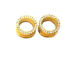 Gold Plug/Gauge with Diamond CZ Stone Rim 2 piece