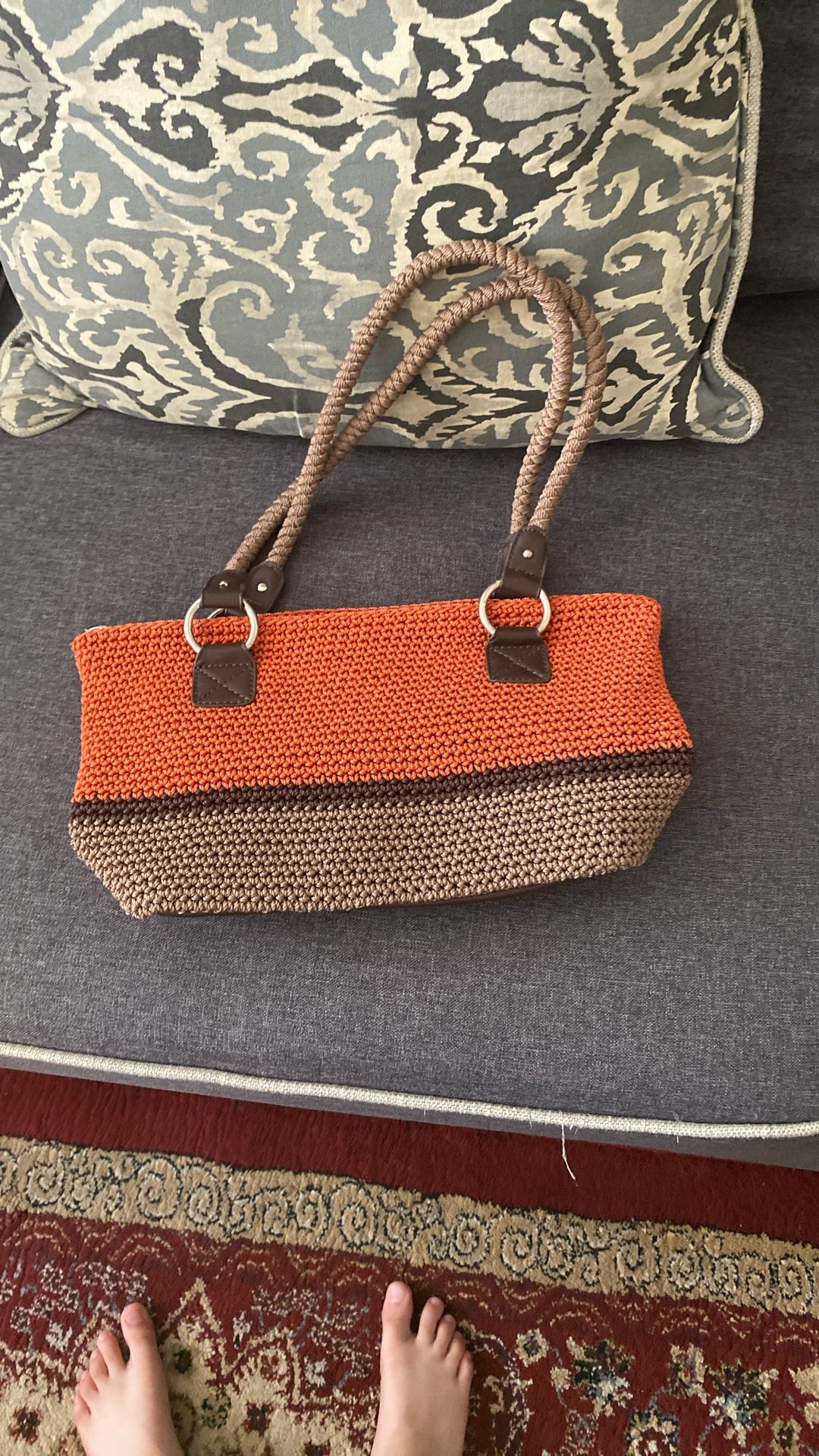 Crochet Knit Orange Short Shoulder Bag
