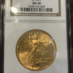 1909-S/S $20 Saint-Gaudens Double Eagle Gold Coin NGC AU58