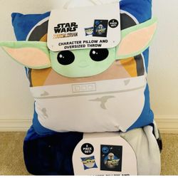 BRAND NEW Star Wars Mandalorian Pillow And Throw Blanket 