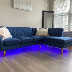💙 LED LIGHT tufted chaise sectional 