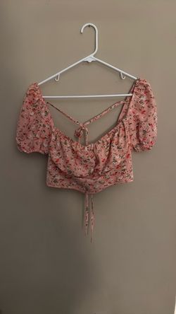 Pink Floral Puff Sleeve Crop Top
