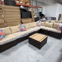 New 8 Piece Outdoor Patio Furniture Set, PE Rattan Wicker Sectional Sofa Conversation Set