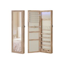 6 LEDs Mirror Jewelry Cabinet, 47.2-Inch Tall, Lockable Jewelry Armoire Organizer, Wall or Door Mounted, Camel Brown and Tan, BERIT Collection UJJC093