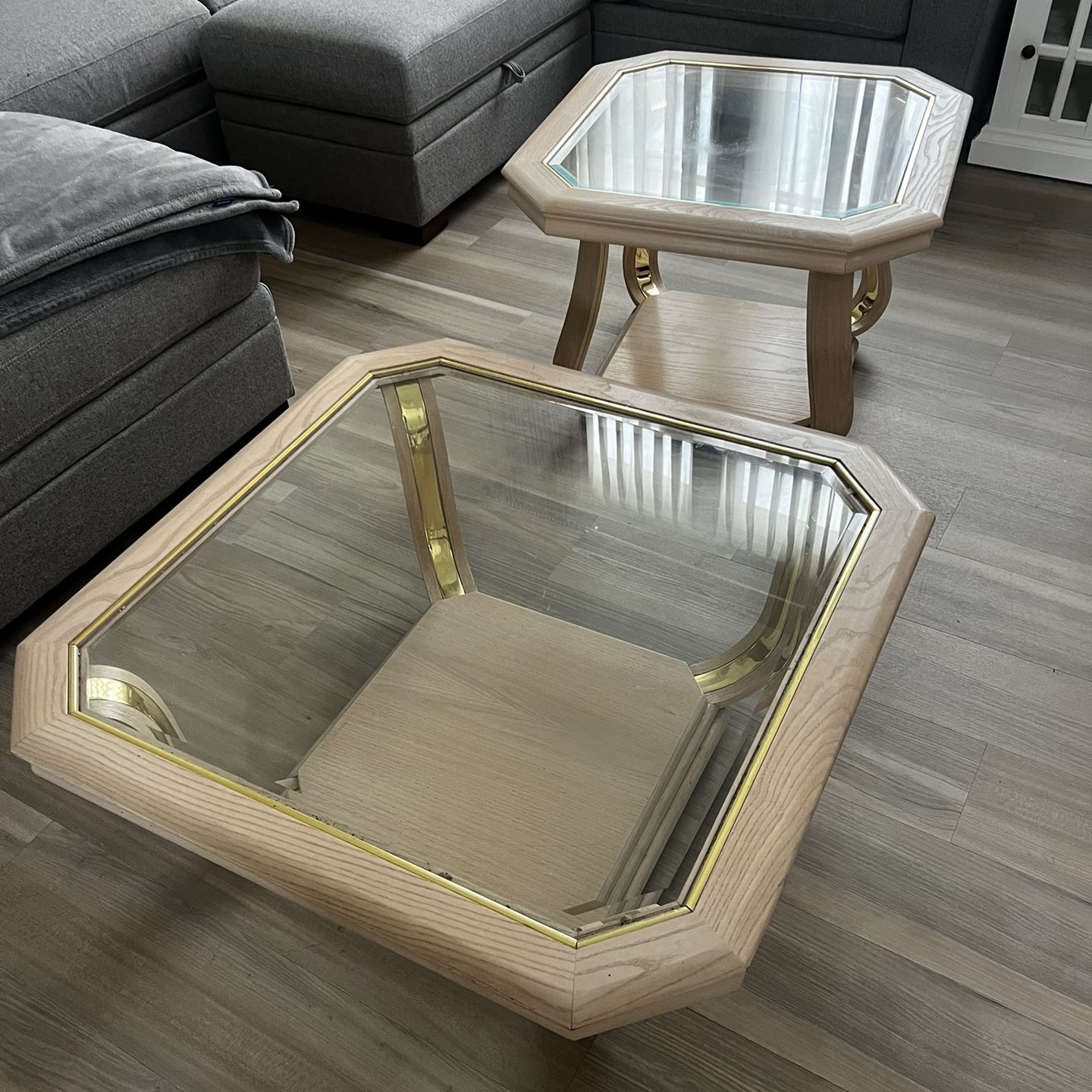 Matching Glass Side Table And Coffee Table