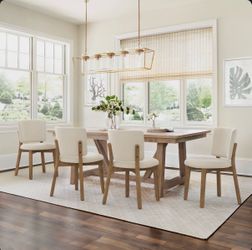 4X Linen color fabric solid wood dining chairs