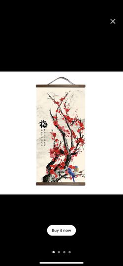 Japanese Cherry Blossom Painting Canvas Scroll Poster