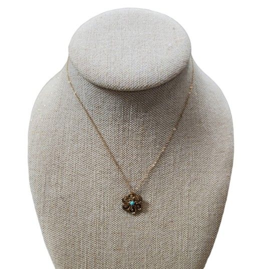 Vintage 925 Sterling Silver Gold Plated Turquoise Circle Pendant Necklace