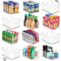 [ 12 Pack ] Multi-Use Clear Bins for Organizing - Fridge, Refrigerator Organizer Bins - Pantry Organization and Storage - Plastic Containers for Home,
