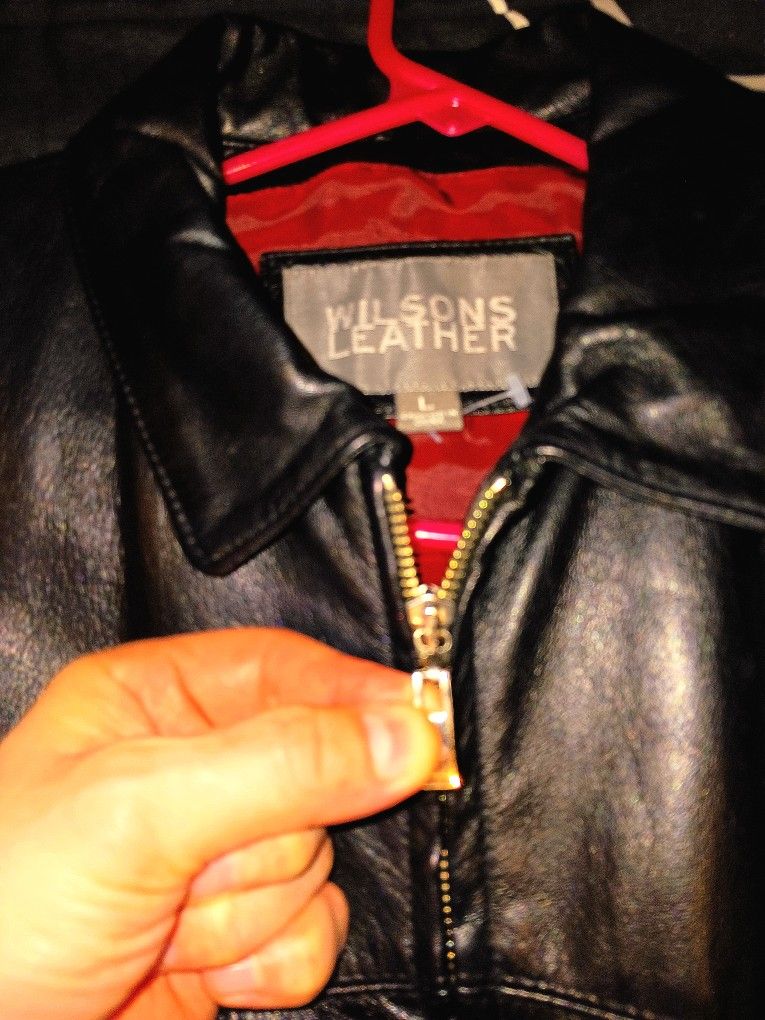 Wilson Size L Men's Or Women's Unisex Pure Leather Jacket Made In Korea Brand New Red Interior Quadruple Pockets With Zippers Inside