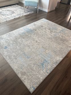 Abstract Area Rug Ivory Blue Gray