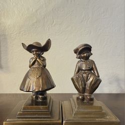 Pair Of 1930’s Frankart Inc Art Deco Brass Dutch Boy & Girl Book Ends