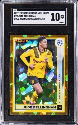 2022-23 Topps Chrome Jude Bellingham Gold Atomic Refractor /50 World Cup SGC 10 Gem Mint Soccer